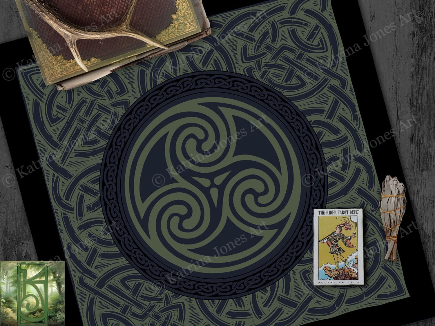 Celtic Altar Tarot Cloth - Dark Triskelle Design Square