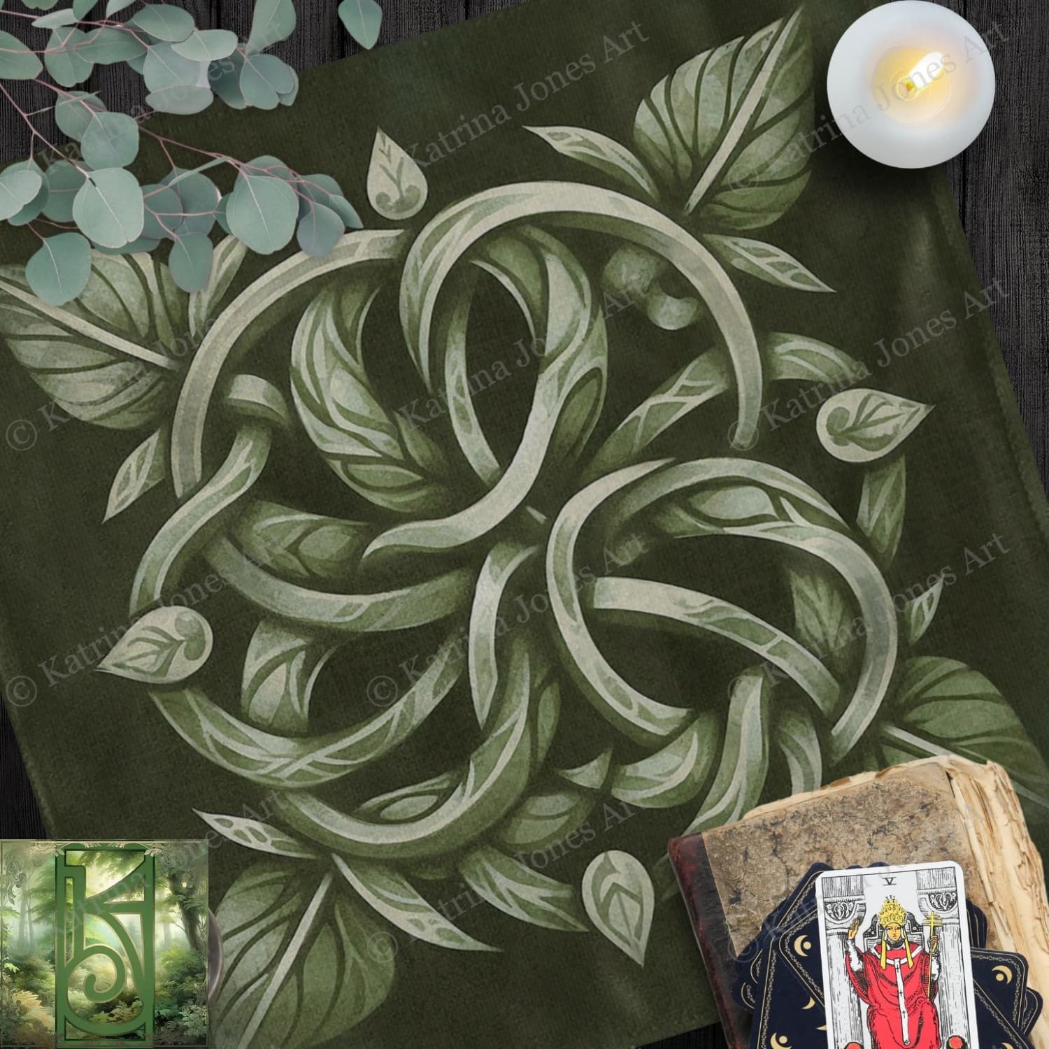 a table topped with a book and a candle