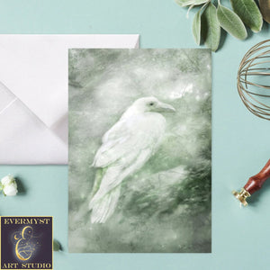 Celtic White Raven Greeting Card Fantasy Mystical Blank Notecard