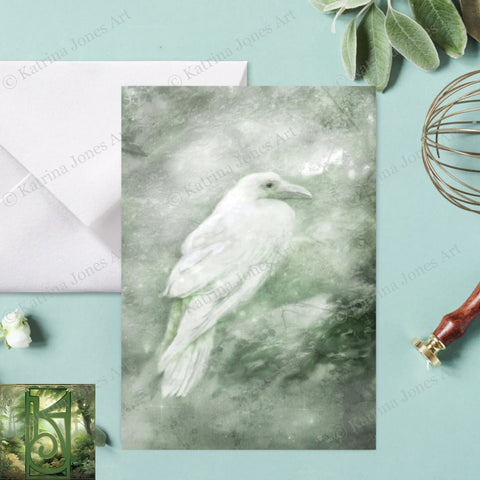 Celtic White Raven Greeting Card Fantasy Mystical Blank Notecard
