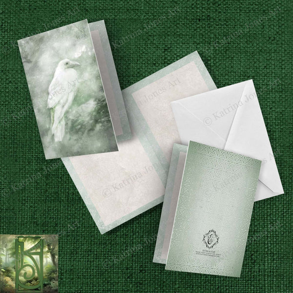 Celtic White Raven Greeting Card Fantasy Mystical Blank Notecard