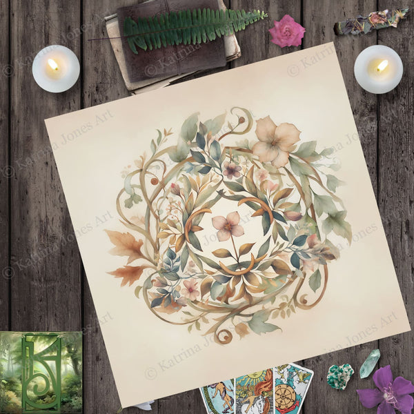 Renaissance Flower Mandala Altar Tarot Cloth - Vintage Pagan Wicca Witch Decor Square