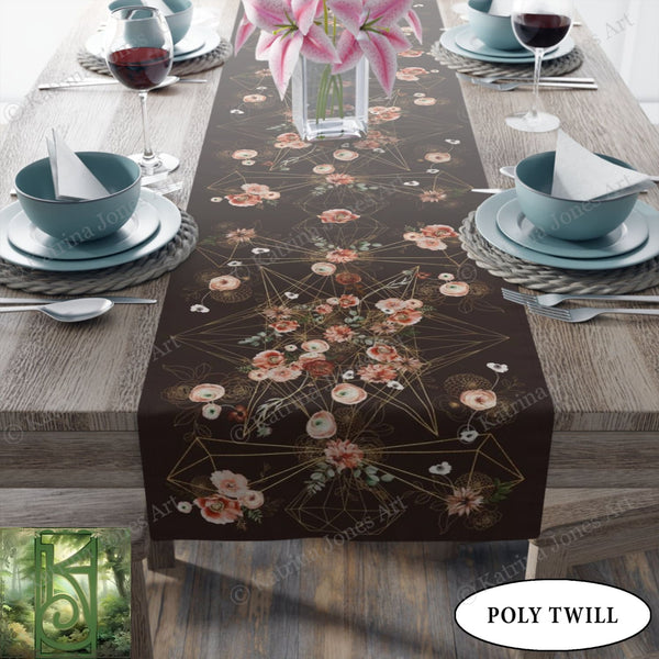 Cottage Flowers Altar Cloth - Floral Geometric Crystal Grid Table Runner