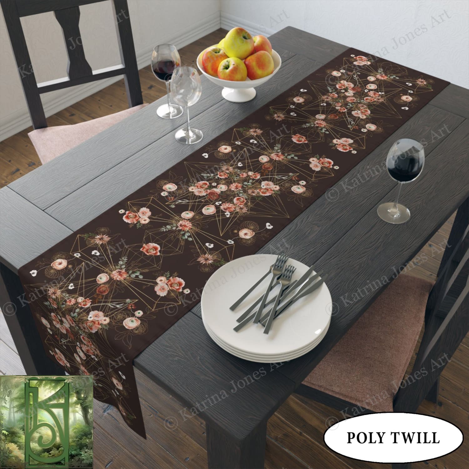 Cottage Flowers Altar Cloth - Floral Geometric Crystal Grid Table Runner