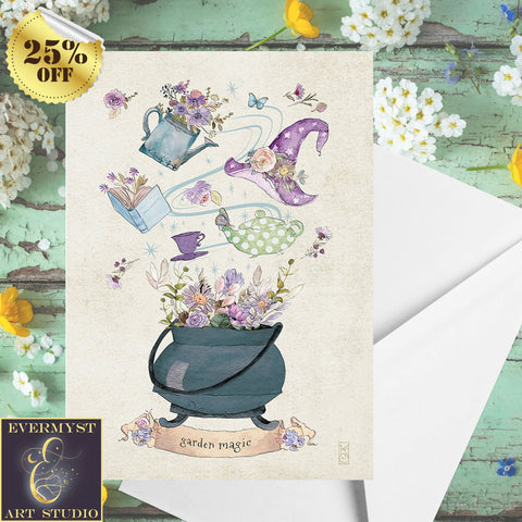 Cottage Garden Greeting Card - Whimsical Cute Magical Cottagecore Flower Notecards 1