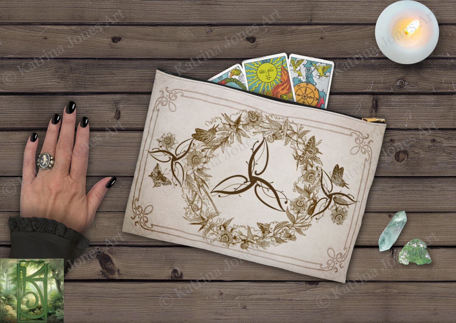 Vintage Triskelle Accessory Zippered Pouch Purse Tarot Oracle Deck Makeup Zip Cosmetic Bag Celtic