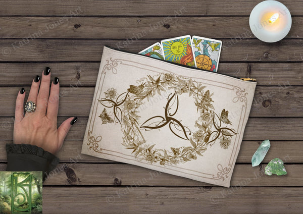 Vintage Triskelle Accessory Zippered Pouch Purse Tarot Oracle Deck Makeup Zip Cosmetic Bag Celtic