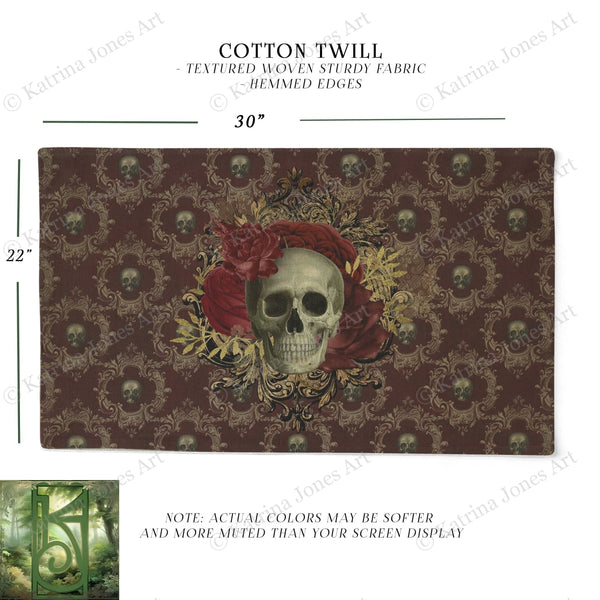 Gothic Tarot Reading Mat - Vintage Skull Altar Cloth Rec
