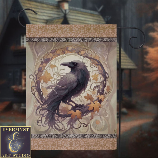a painting of a black bird on a tree branch