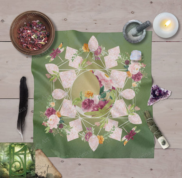 Boho Altar Cloth - Summer Solstice Decor For Rituals Crystals And Tarot 24X24 Inch Crepe Square