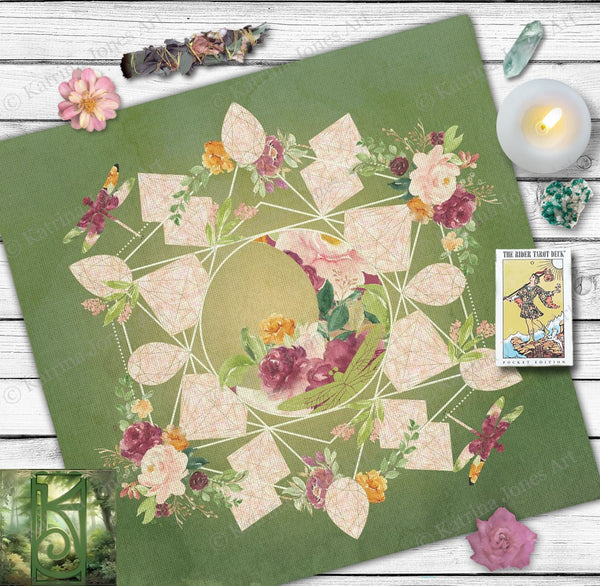 Boho Altar Cloth - Summer Solstice Decor For Rituals Crystals And Tarot 22X22 Inch Twill Square