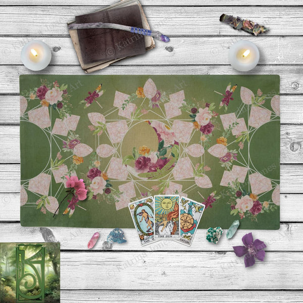 Green Geometric Altar Cloth - Witchy Summer Decor For Litha Cotton Twill Rec