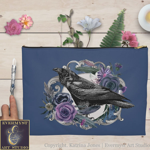 Dark Beauty Raven Accessory Zippered Pouch Purse Tarot Oracle Deck Makeup Zip Cosmetic Bag Crow