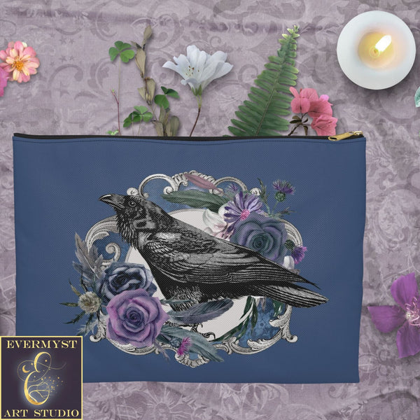 Dark Beauty Raven Accessory Zippered Pouch Purse Tarot Oracle Deck Makeup Zip Cosmetic Bag Crow