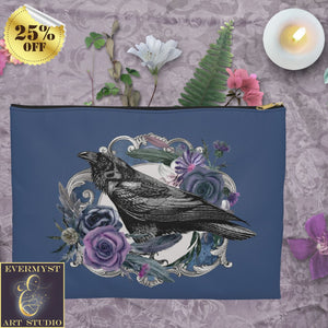 Dark Beauty Raven Accessory Zippered Pouch Purse Tarot Oracle Deck Makeup Zip Cosmetic Bag Crow