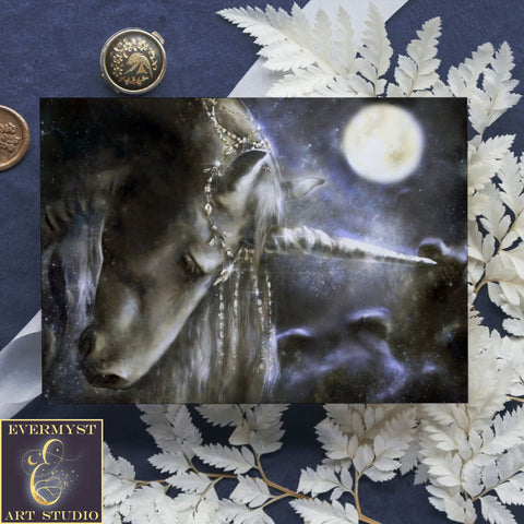 Dark Fantasy Unicorn Greeting Card Gothic Notecard Stationary