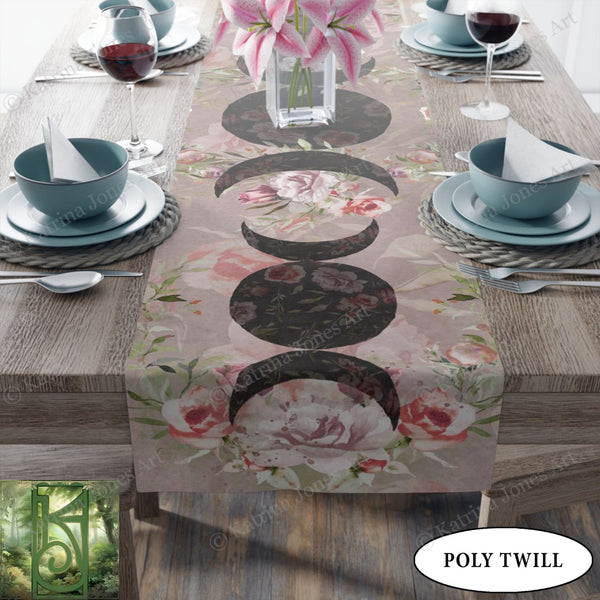 Triple Rose Moon Altar Cloth Table Runner - Wicca Witch Goddess Display