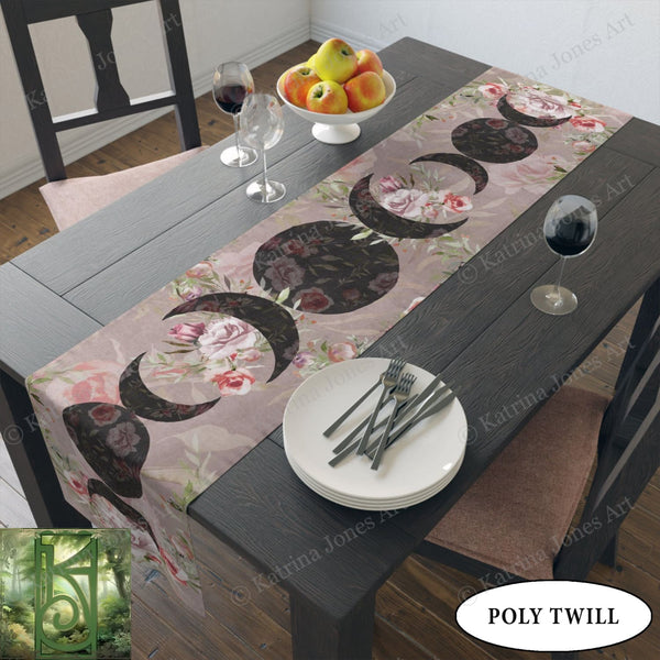 Triple Rose Moon Altar Cloth Table Runner - Wicca Witch Goddess Display