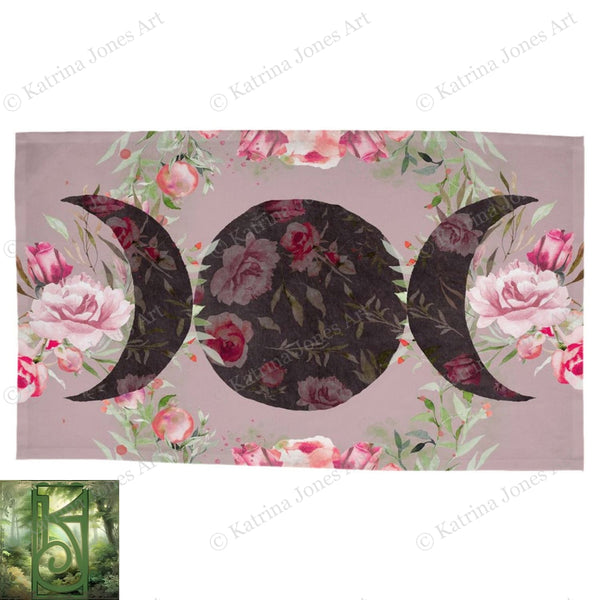 Rose Triple Moon Altar Cloth Wicca Witch Flower Tarot Rec