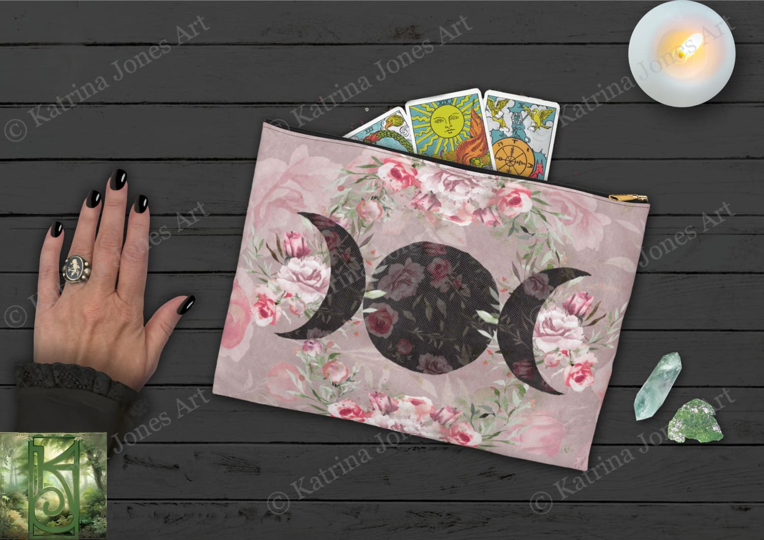 Triple Moon Goddess Accessory Zippered Pouch Purse Tarot Oracle Deck Makeup Zip Cosmetic Bag Witchy