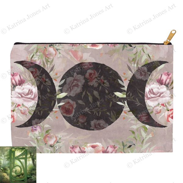 Triple Moon Goddess Accessory Zippered Pouch Purse Tarot Oracle Deck Makeup Zip Cosmetic Bag Witchy