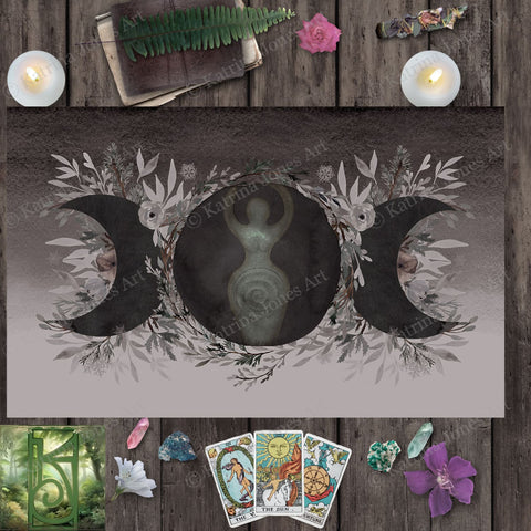 Dark Winter Triple Moon Goddess Altar Cloth Rec