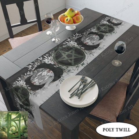 Dark Winter Pentacle Altar Table Runner - Witch Pagan Yule Decor