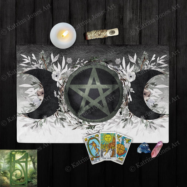 Winter Moon Pentacle Altar Cloth - Witch Pagan Tarot Cotton Twill Rec