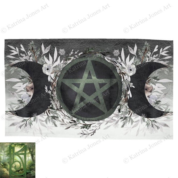 Winter Moon Pentacle Altar Cloth - Witch Pagan Tarot Rec