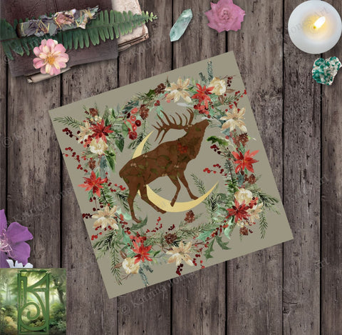 Deer Moon Altar Cloth - Yule Winter Fall Nature Decoration Tarot Mat Square