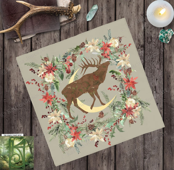 Deer Moon Altar Cloth - Yule Winter Fall Nature Decoration Tarot Mat Square