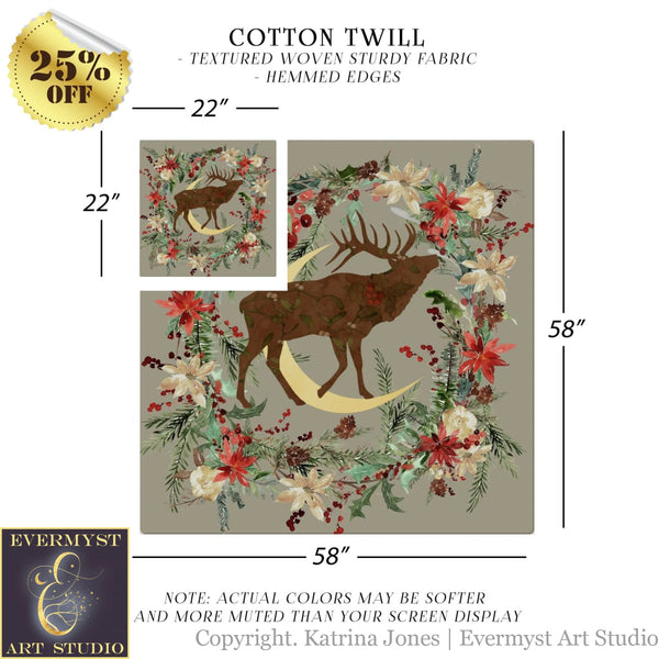 Deer Moon Altar Cloth - Yule Winter Fall Nature Decoration Tarot Mat Square