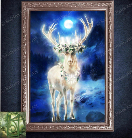 Fantasy Stag Art Print - Yule Winter Solstice Decoration