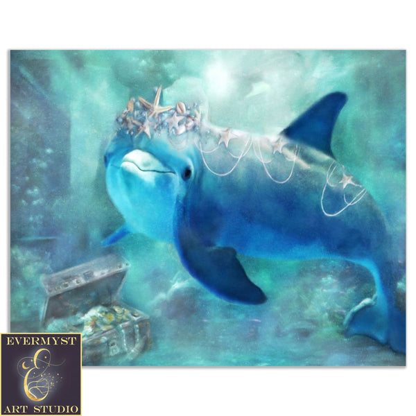 Dolphin Fantasy Painting Decor With Fairy Tale Theme 8 X 10 Paper Art