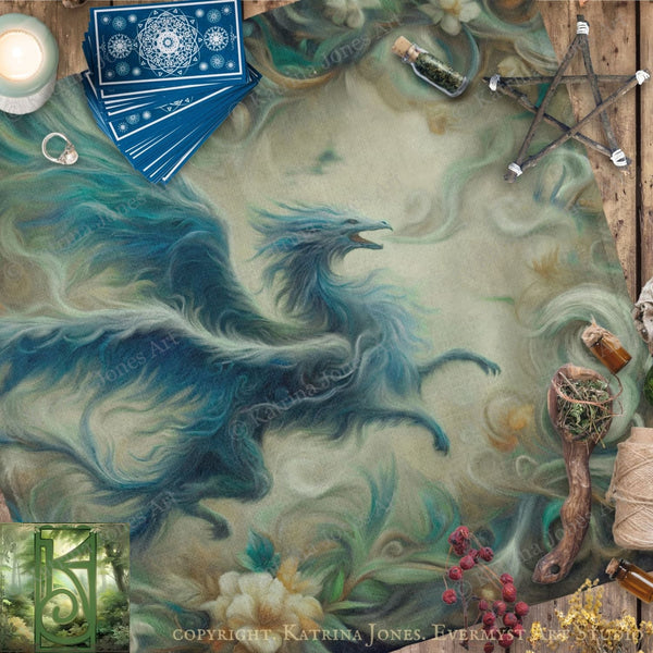 Dragon Dream Blue Square Altar Cloth Tarot Mat Altar Cloth Square
