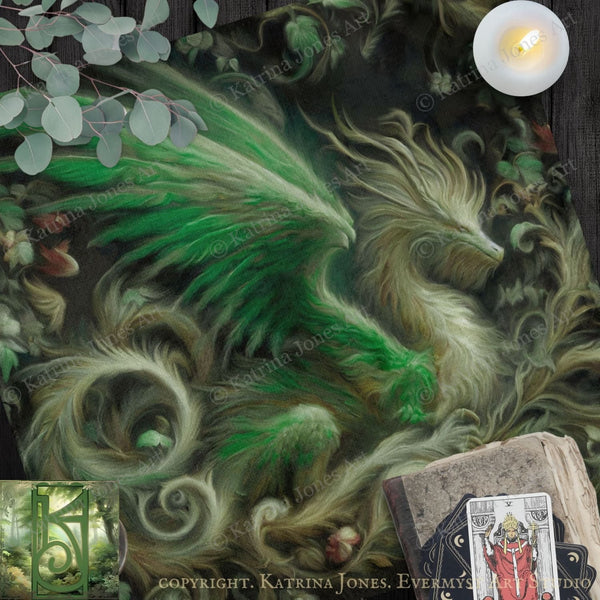 Dragon Dream Green Square Altar Cloth Tarot Mat Altar Cloth Square
