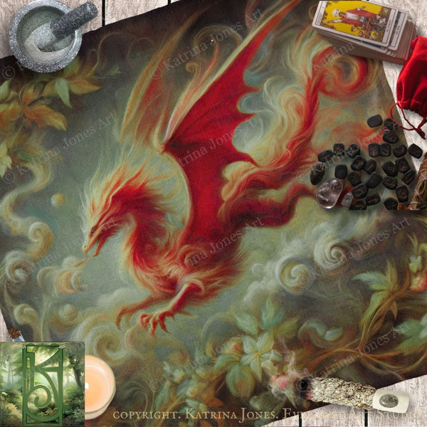 Dragon Dream Red Square Altar Cloth Tarot Mat Altar Cloth Square