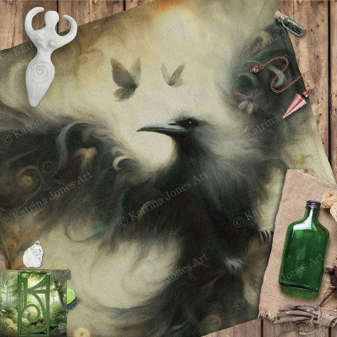 a painting of a black bird on a piece of wood