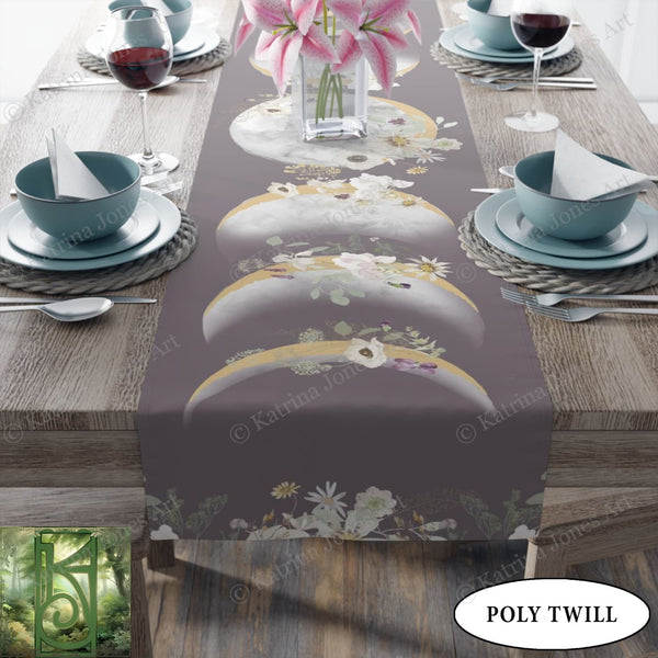 Moon Phases And Wildflowers Table Runner - Witchy Lunar Decor