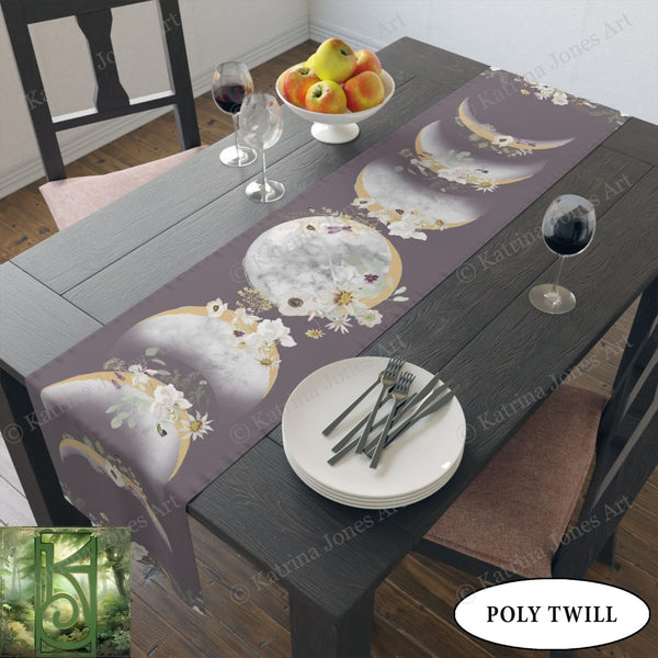 Moon Phases And Wildflowers Table Runner - Witchy Lunar Decor