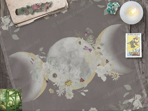 Triple Moon Altar Cloth - Violet Wildflower Design Square