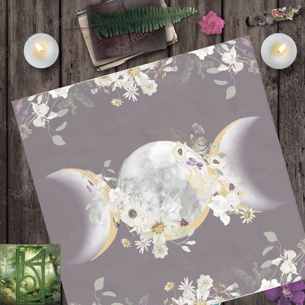 Triple Moon Altar Cloth - Violet Wildflower Design Square