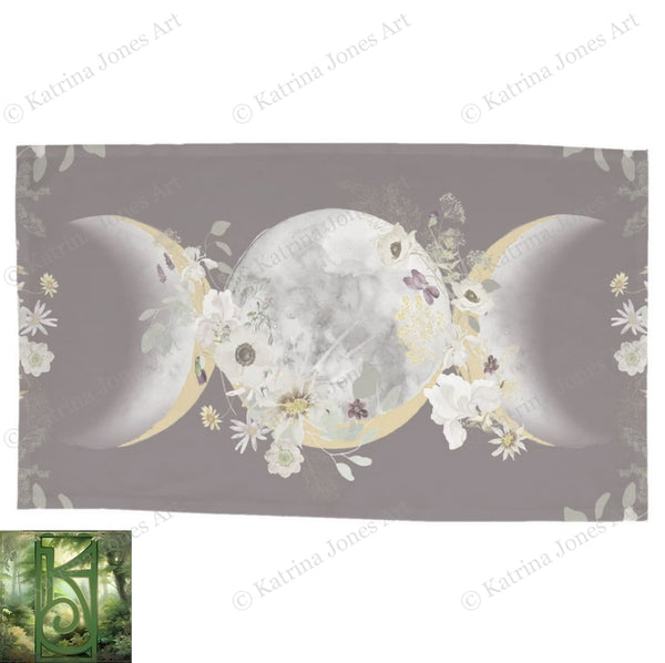 Triple Moon Altar Cloth - Purple Soft Flowers Wicca Pagan Design Cotton Twill Rec