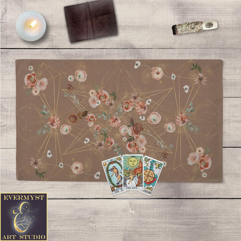 Earth-Toned Floral And Geometric Altar Crystal Tarot Cloth For Sacred Spaces Rec