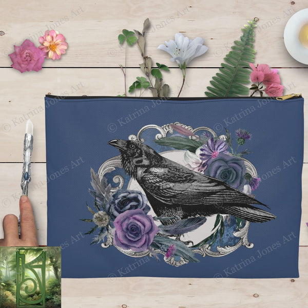 Dark Beauty Raven Accessory Zippered Pouch Purse Tarot Oracle Deck Makeup Zip Cosmetic Bag Crow