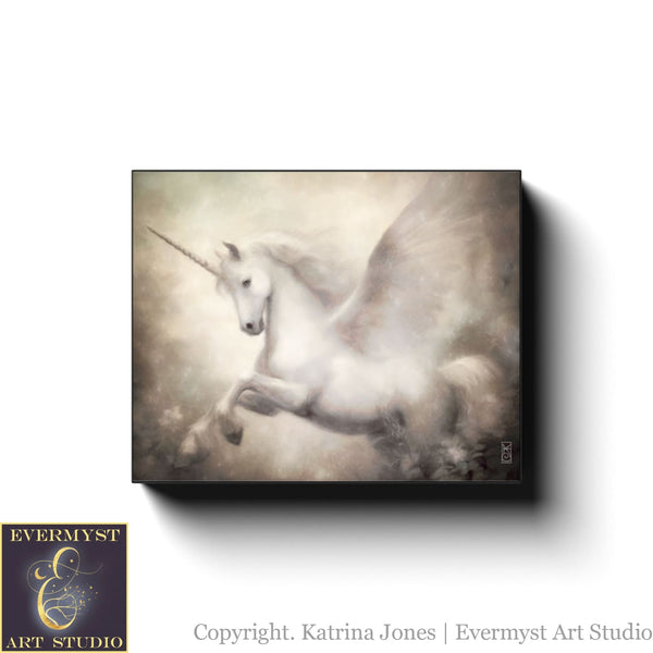 White Pegasus Painting - Elegant Fantasy Mythic Winged Unicorn Art Print Decor