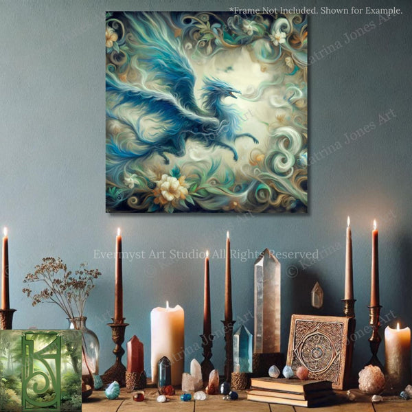 a table topped with candles and a painting