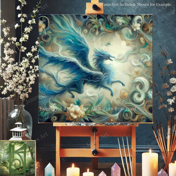 a painting of a blue dragon on a canvas