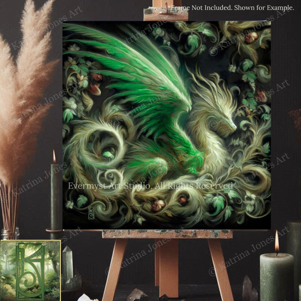 a painting of a green dragon on a black background