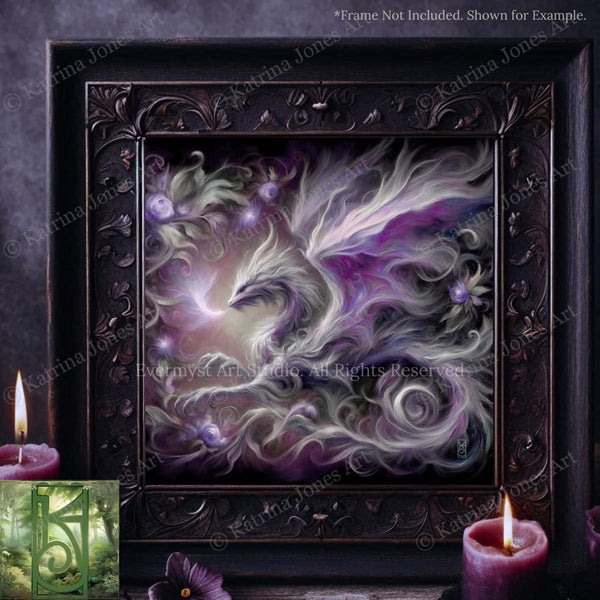 a painting of a purple and white swirl in a frame